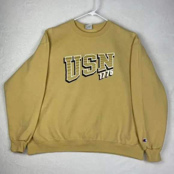 Vintage Champion USN United States Navy Sweater Mens XXL 2XL Yellow Sweatshirt