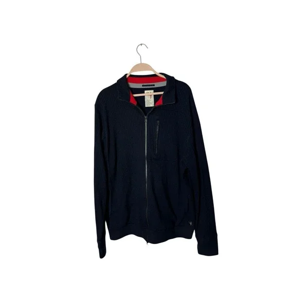 Relwen Merino Wool Blend Full Zip Knit Cardigan Sweater Navy Blue Mens Size XXL
