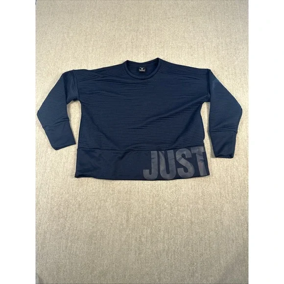 Nike Dri Fit Womens Medium Just Do It Sweatshirt Double Knit Ribbed Navy Pockets