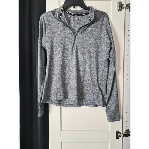 Nike Dri‎ Fit Women's Gray Heathered Running Quarter Zip Hoodie Pullover Size S