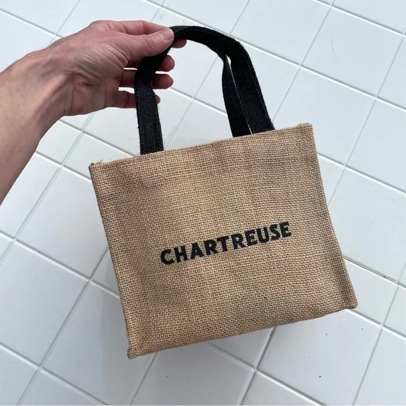 CHARTREUSE Liqueur Burlap Natural Jute Mini Tote Bag Gift Bag Promo Item