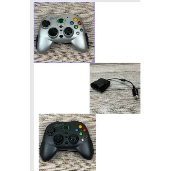 Set of 2 Eclipse III Wireless Controllers Silver & Black Xbox w/ Receiver Tested