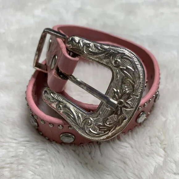 Nocona Girls Pink Leather Bling Belt Studded Belt Size 20