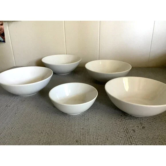 SET OF 5 - IKEA WHITE 12011 STONEWARE 6 1/4