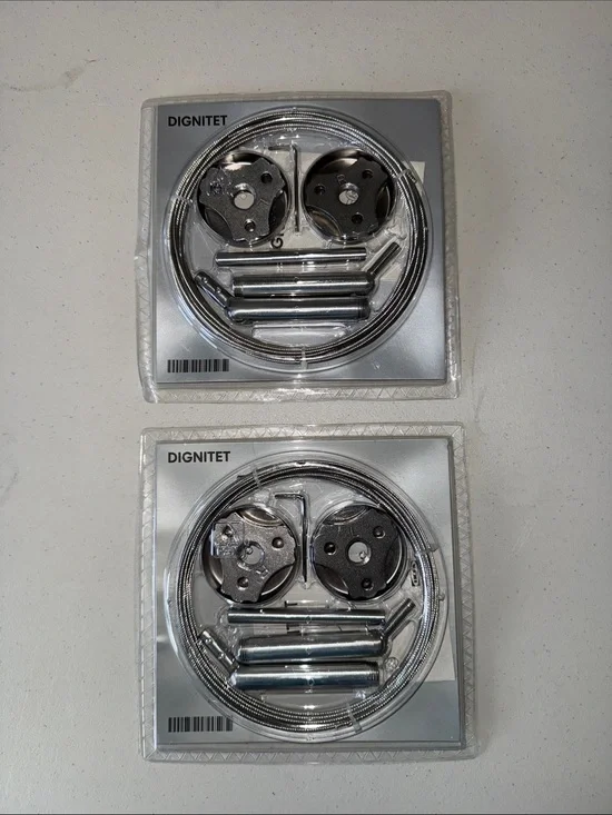 IKEA DIGNITET Wire Curtain Hanging Kit in Silver (2-pack) with 24 RIKTIG clips