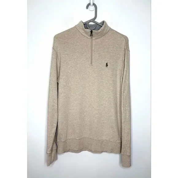 POLO Ralph Lauren Men's 1/4 Zip Pullover Sz S Beige Preppy Business Casual Golf