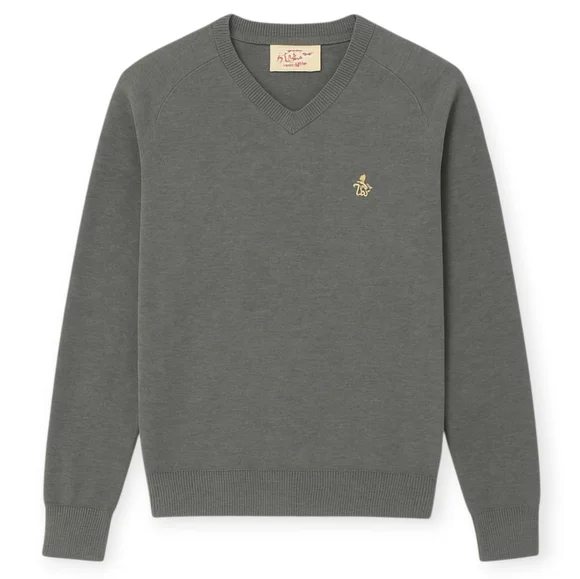 ORIGINAL PENGUIN Munsingwear Men Gray Cotton V Neck Sweater Sz Medium Minimalist