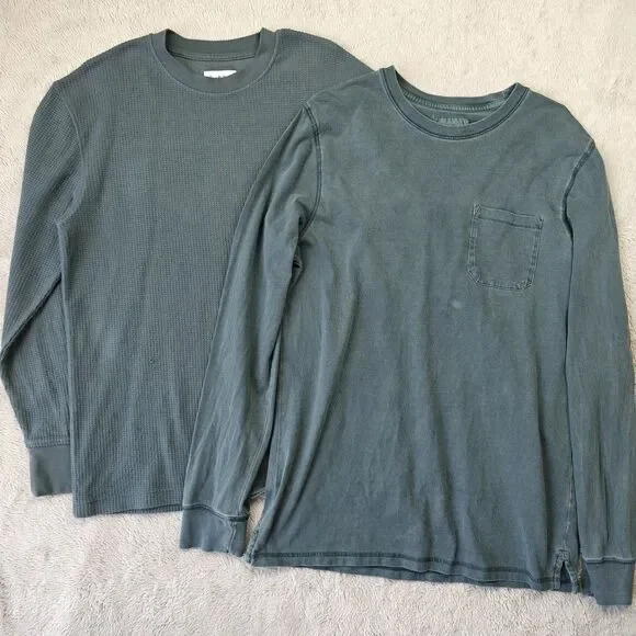 Goodfellow Bundle 2pc Men's M Green Waffle Sweater Long Sleeve Shirt Minimalist