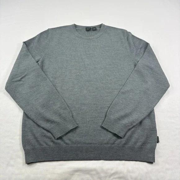 Hugo Boss Wool Sweater Mens XL Gray Slim Fit Pullover Crew Neck Stretch