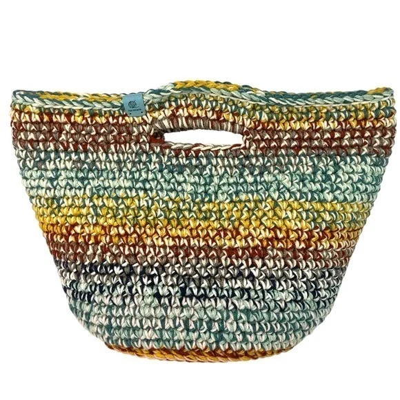 Handcrafted Multicolor Crochet Scrap Woven Tote Bag Basket Storage Handmade Knit