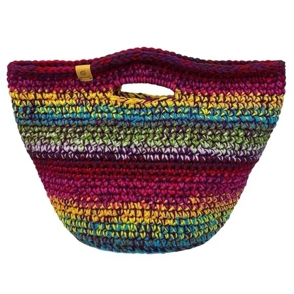 Handcrafted Multicolor Crochet Scrap Woven Tote Bag Basket Storage Handmade Knit