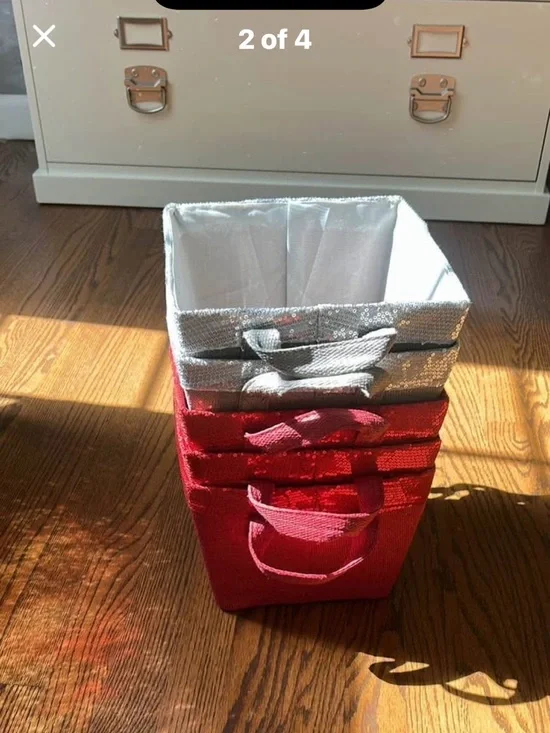Sequin Collapsible Storage Bins - Red & Silver, Set of 5
