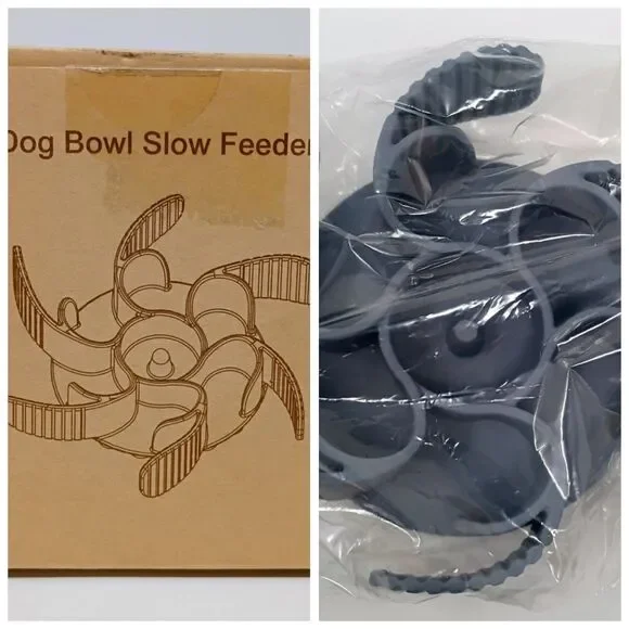 Silicone Slow Feeder Dog Bowl, Soft Silicone Anti-Choking Puzzle (Gray)