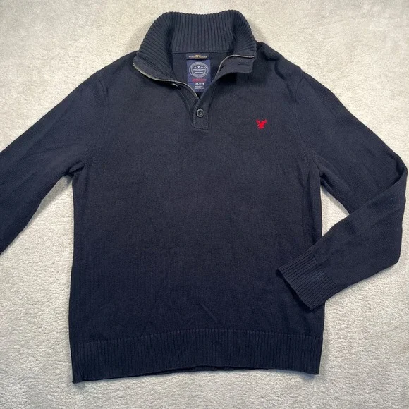 American Eagle Quarter Zip Pullover Sweater Athletic‎ Fit Casual XXL 100% Cotton