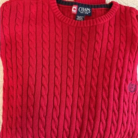 Chaps Men's Vibrant Red Cable Knit Crewneck Sweater