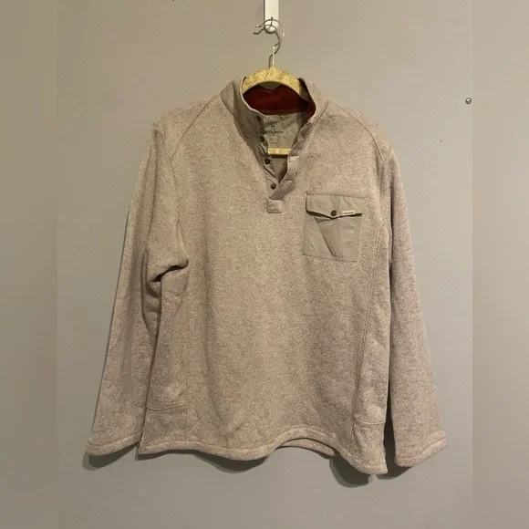 Woolrich size Large Men’s Beige 1/4‎ Button Mock Neck Pullover Sweater