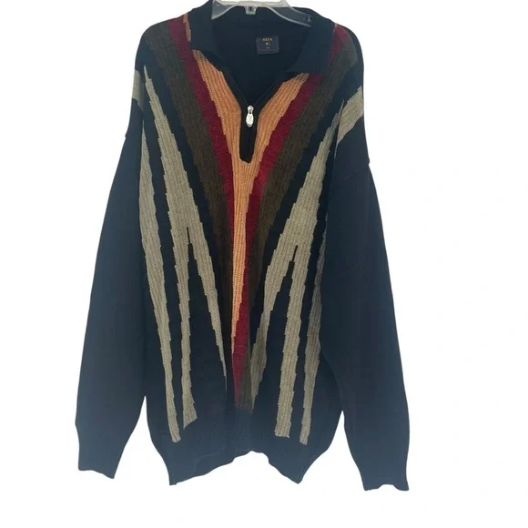 Valentino Coupeau Men Pullover Sweater Acrylic 1/4 Zip Collar Arfa Size 54 (XL)