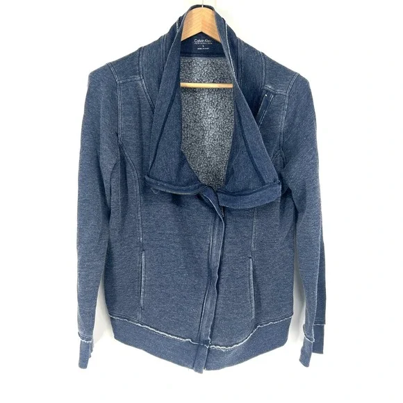 Calvin Klein Performance‎ Sweater Double Collar Zipper Front Womens Size L Blue