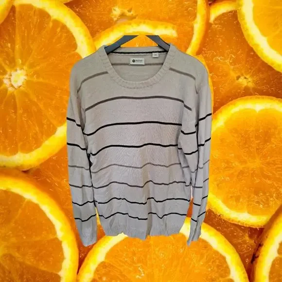 Haggar Tan Striped Crew Neck Sweater Size‎ Large