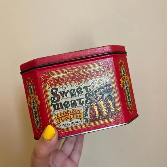 Vintage Kendal & Greaves Sweetmeats Holiday Tin – Red Christmas Candy Container