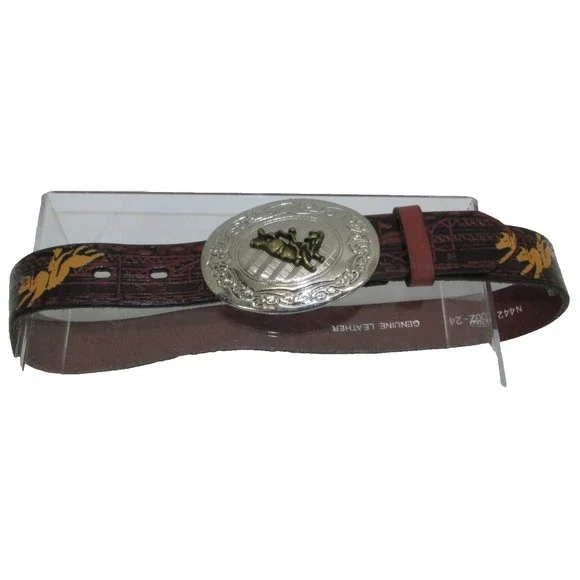 Nocona Genu Leather Belt and Bullrider Buckle Boys 24 Inches Bull Riders Cowboys