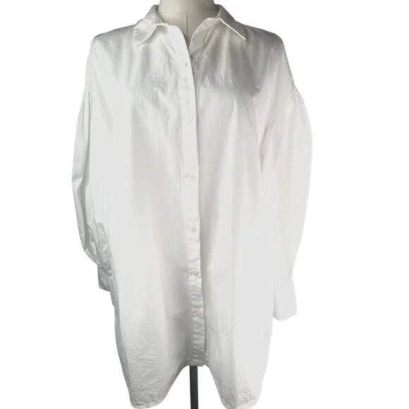 2/$30 ZARA White Poplin XS Cotton Dolman Long Puffy Sleeve 3 Button-Up Shirt