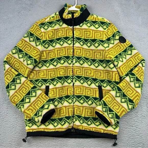 American Eagle Sweater Mens Small Yellow Green Sherpa Aztec Tribal Full Zip Prep