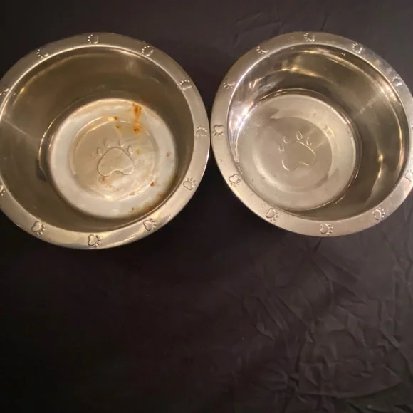 Stainless Steel Paw Print Pet Bowls - Set of 2 - each 5 quarts