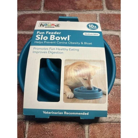 Outward Hound Fun Feeder Slo Bowl Medium/Mini Turquoise Dog Bowl Slow Feeder New