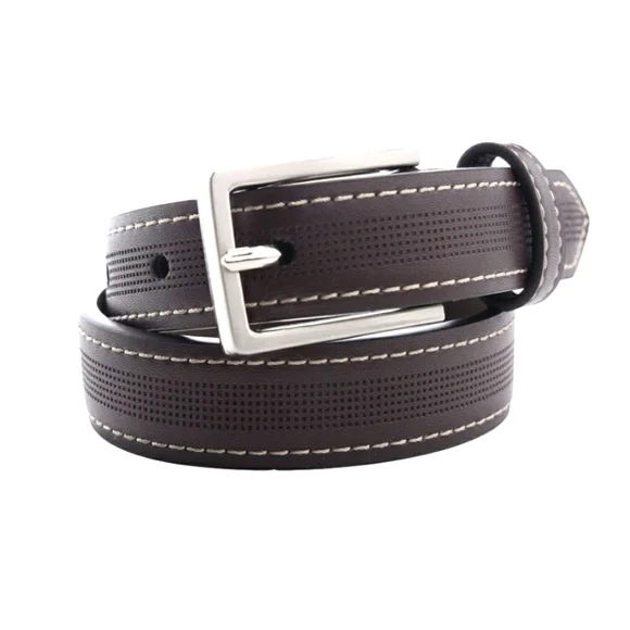 XMI Stretch Faux Leather Belt (Boys) Brown Belt with Silver Buckle