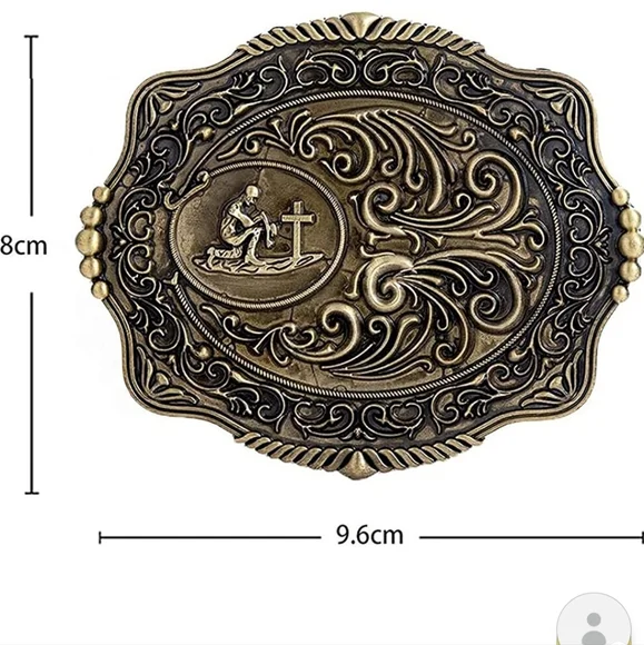 Man of faith kneeling and praying at cross Belt buckle fits 1.5 belt