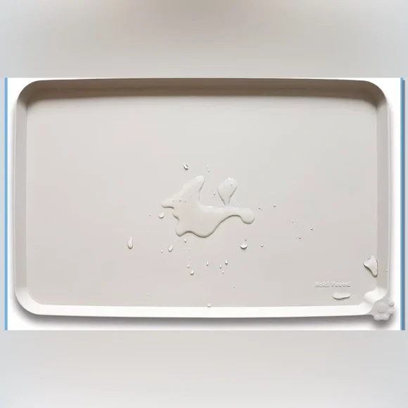 Silicone Pet Food Tray - High-Lip Waterproof Dog Cat Bowl Mats - Cream