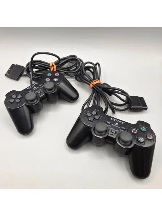 Sony PlayStation 2 DualShock 2 Analog Controllers Pair Black SCPH-10010 Tested