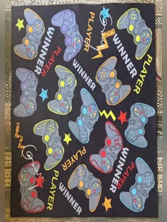 Gaming Controllers Patterned Black - Multicolor Non-Slip Rug 54x39”