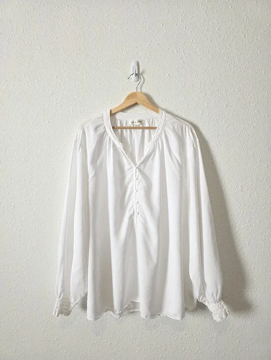 Cloth & Stone White Oversized Puff Sleeve Blouse 3X