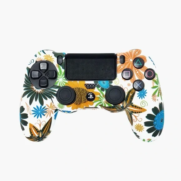 PS4 Controller Silicone Skins Bundle of 2 White Yellow Floral