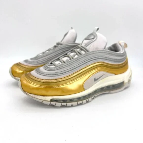 Nike Air Max 97 SE White Metallic Gold Women Running Shoes AQ4137-001 Size 8