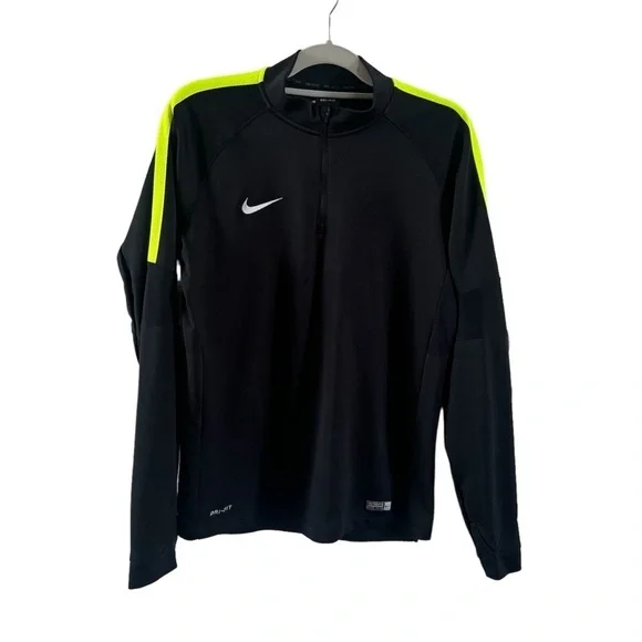 Nike Women’s 1/4 Zip Lightweight Jacket w Thumbholes Black w/ neon green Medium