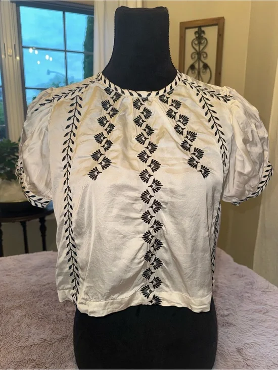 Anthropologie Embroidered Crop Blouse