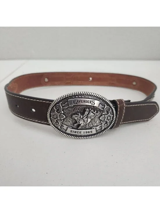 Cavenders Brown Leather Belt With Western Buckle & Detailing - Rodeo Style Pre-O