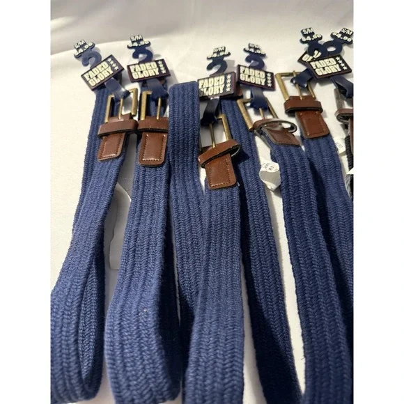 Lot of 9 Boys Faded Glory Stretch Belts S/M M/L Navy Black