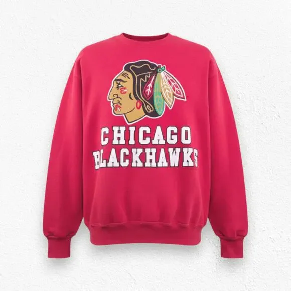 Vintage 1991 Chicago Blackhawks Sweatshirt Logo 7 Red NHL Crewneck Medium USA