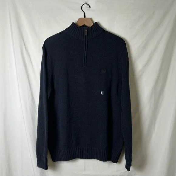 Chaps Mens 100% Cotton Quarter Zip Pullover Sweater Size L Navy Blue NEW Classic