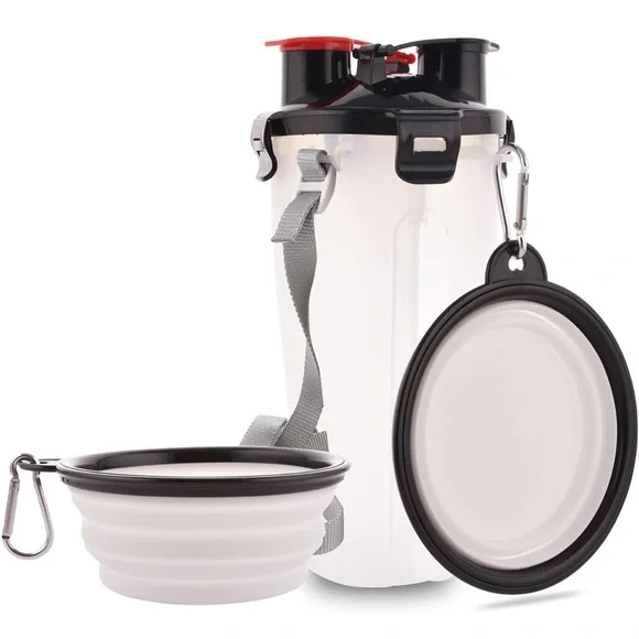 NEW in box Portable White and Black Pet Water Bottle with Collapsible Bowl