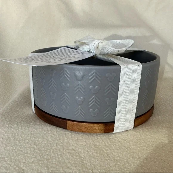Disney Mickey Embossed Stoneware bowl with on a wooden base