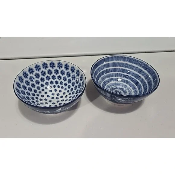 IKEA Entusiasm Blue White Japanese Inspired Pattern Feldspar‎ Porcelain Bowls