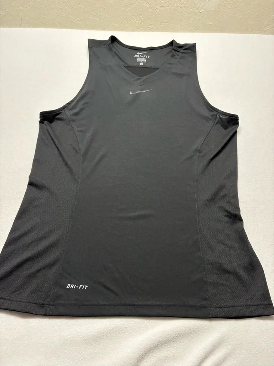 Nike Dri-FIT Mens Sleeveless Training Shirt Black V-Neck Gym Tank Top Large