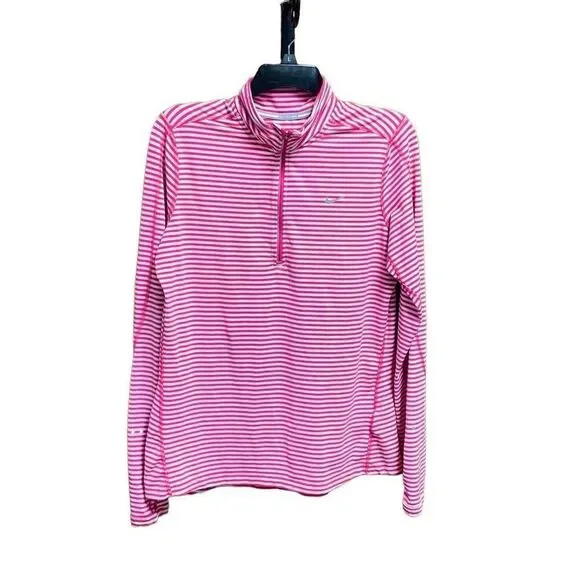 Nike Pink Striped Running Dri Fit Quarter Pullover Size Large