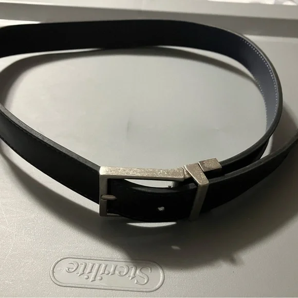 Black Leather Belt with Silver Buckle