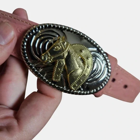 Nocona‎ Girls Pink Tooled Leather Belt 18 Two-Tone Horseshoe Buckle N4410530